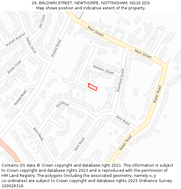 29, BALDWIN STREET, NEWTHORPE, NOTTINGHAM, NG16 2DS: Location map and indicative extent of plot
