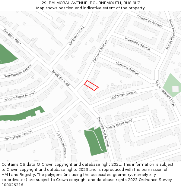 29, BALMORAL AVENUE, BOURNEMOUTH, BH8 9LZ: Location map and indicative extent of plot
