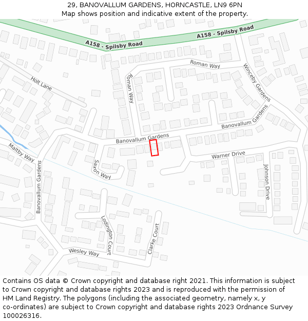 29, BANOVALLUM GARDENS, HORNCASTLE, LN9 6PN: Location map and indicative extent of plot