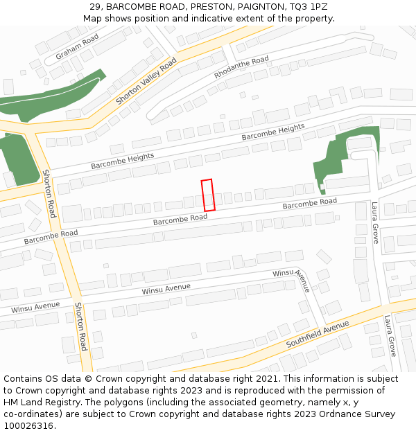 29, BARCOMBE ROAD, PRESTON, PAIGNTON, TQ3 1PZ: Location map and indicative extent of plot