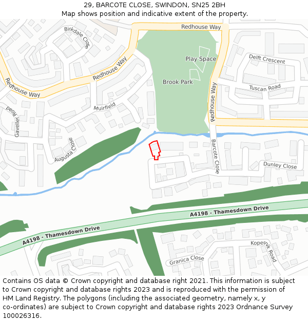 29, BARCOTE CLOSE, SWINDON, SN25 2BH: Location map and indicative extent of plot