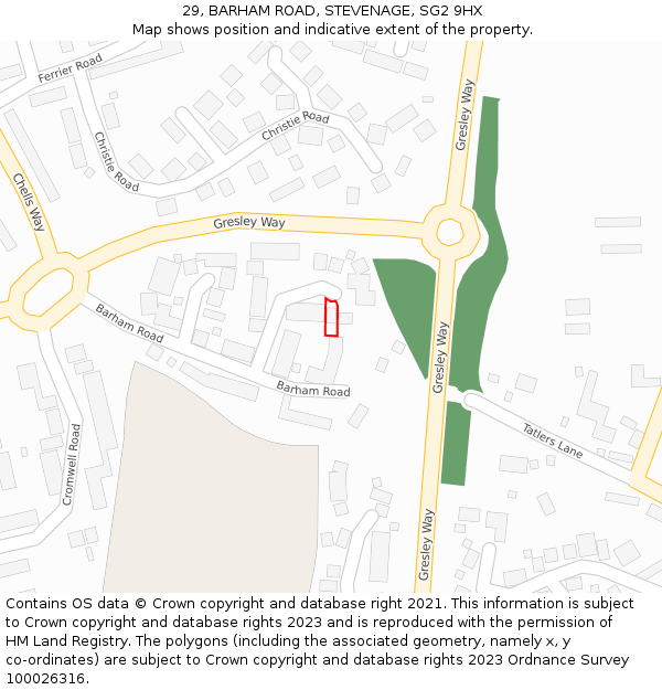 29, BARHAM ROAD, STEVENAGE, SG2 9HX: Location map and indicative extent of plot