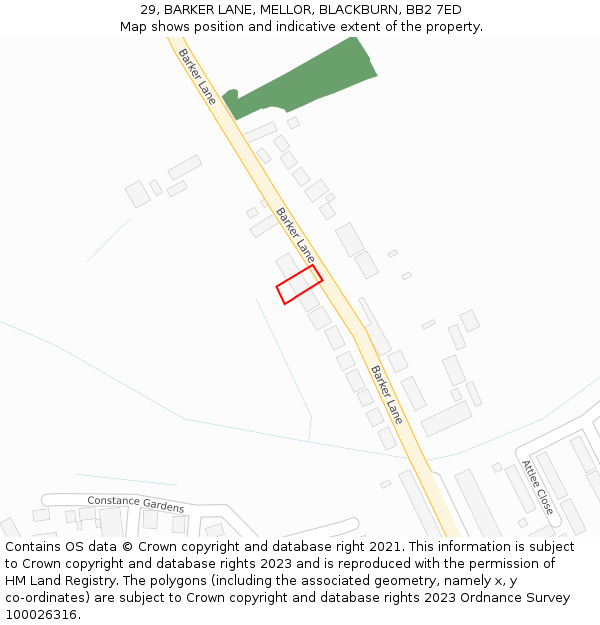29, BARKER LANE, MELLOR, BLACKBURN, BB2 7ED: Location map and indicative extent of plot