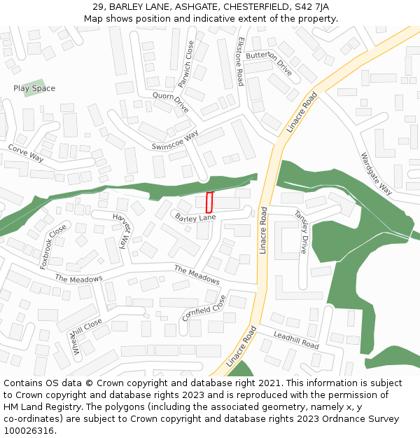 29, BARLEY LANE, ASHGATE, CHESTERFIELD, S42 7JA: Location map and indicative extent of plot