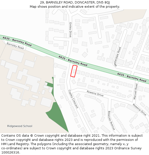 29, BARNSLEY ROAD, DONCASTER, DN5 8QJ: Location map and indicative extent of plot