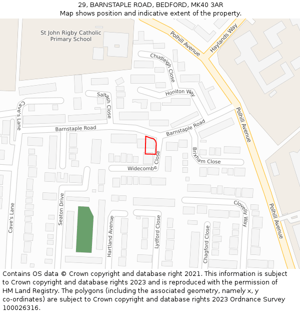 29, BARNSTAPLE ROAD, BEDFORD, MK40 3AR: Location map and indicative extent of plot