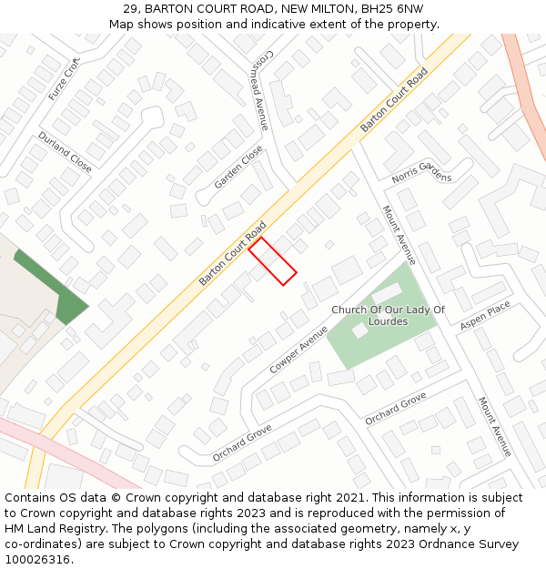 29, BARTON COURT ROAD, NEW MILTON, BH25 6NW: Location map and indicative extent of plot