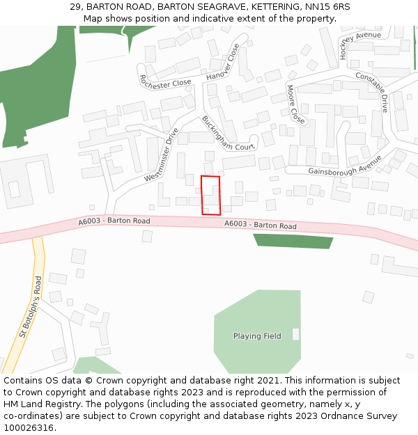 29, BARTON ROAD, BARTON SEAGRAVE, KETTERING, NN15 6RS: Location map and indicative extent of plot