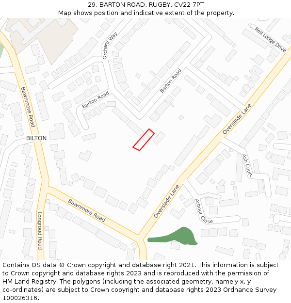 29, BARTON ROAD, RUGBY, CV22 7PT: Location map and indicative extent of plot