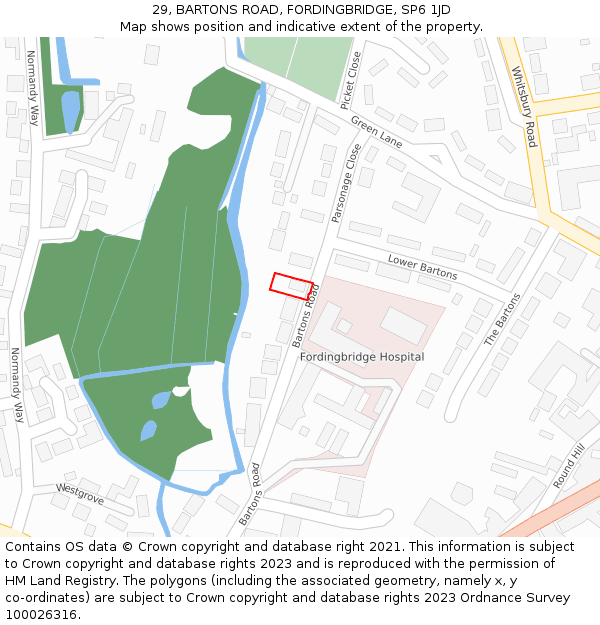 29, BARTONS ROAD, FORDINGBRIDGE, SP6 1JD: Location map and indicative extent of plot