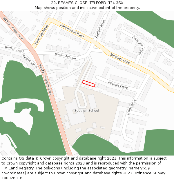 29, BEAMES CLOSE, TELFORD, TF4 3SX: Location map and indicative extent of plot