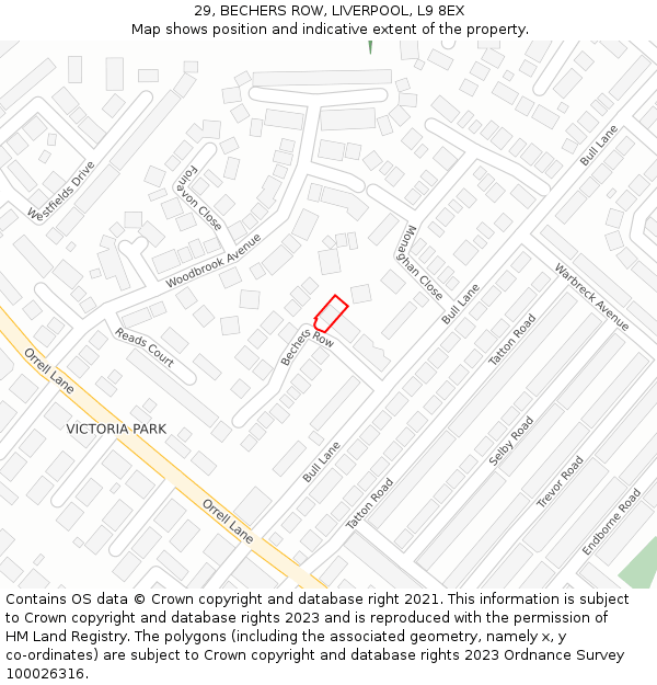 29, BECHERS ROW, LIVERPOOL, L9 8EX: Location map and indicative extent of plot