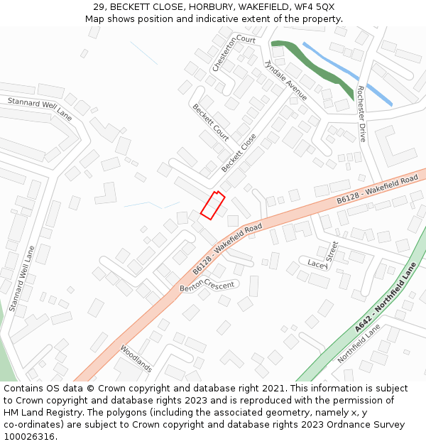 29, BECKETT CLOSE, HORBURY, WAKEFIELD, WF4 5QX: Location map and indicative extent of plot