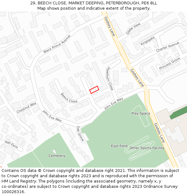 29, BEECH CLOSE, MARKET DEEPING, PETERBOROUGH, PE6 8LL: Location map and indicative extent of plot