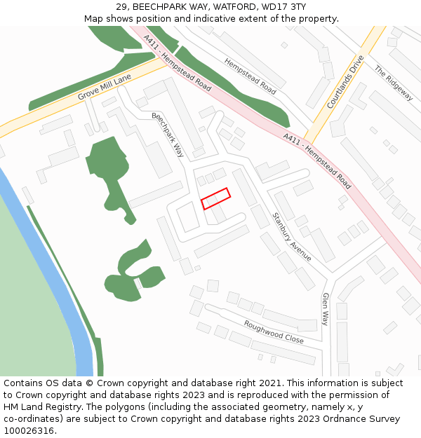 29, BEECHPARK WAY, WATFORD, WD17 3TY: Location map and indicative extent of plot