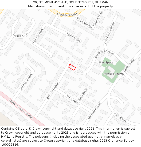 29, BELMONT AVENUE, BOURNEMOUTH, BH8 0AN: Location map and indicative extent of plot