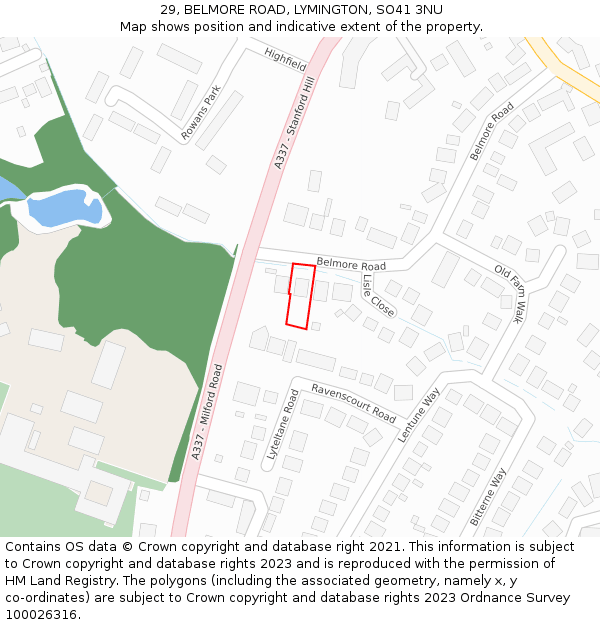 29, BELMORE ROAD, LYMINGTON, SO41 3NU: Location map and indicative extent of plot
