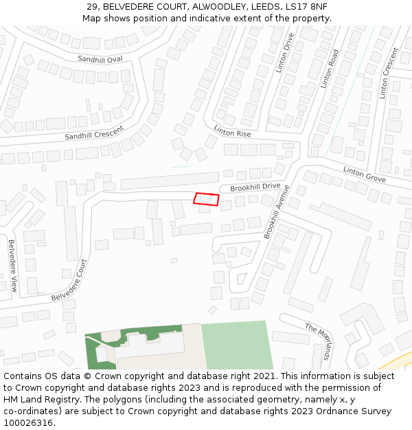 29, BELVEDERE COURT, ALWOODLEY, LEEDS, LS17 8NF: Location map and indicative extent of plot