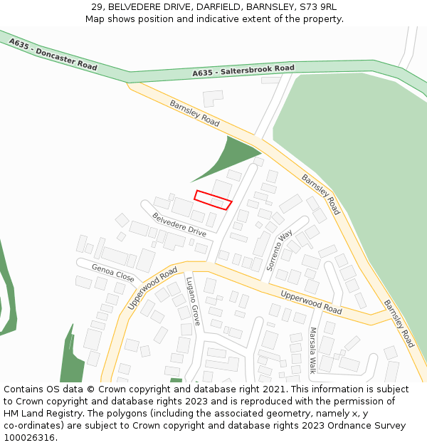 29, BELVEDERE DRIVE, DARFIELD, BARNSLEY, S73 9RL: Location map and indicative extent of plot