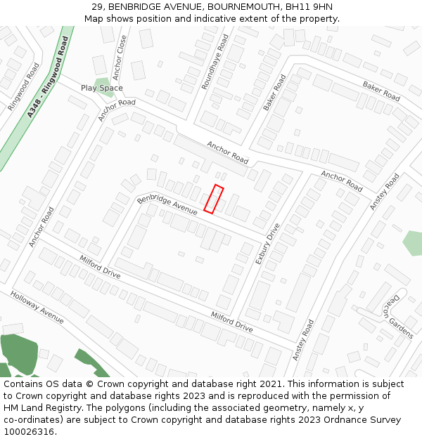 29, BENBRIDGE AVENUE, BOURNEMOUTH, BH11 9HN: Location map and indicative extent of plot
