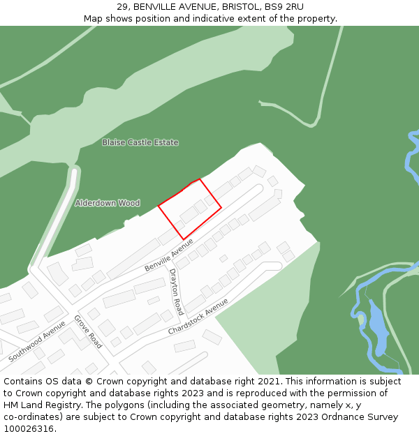 29, BENVILLE AVENUE, BRISTOL, BS9 2RU: Location map and indicative extent of plot