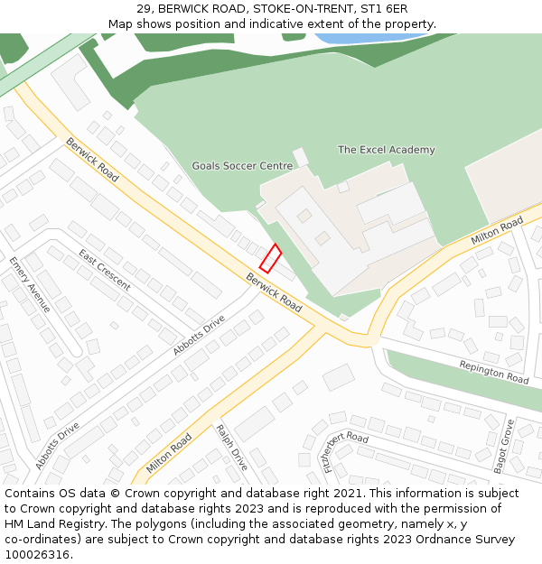 29, BERWICK ROAD, STOKE-ON-TRENT, ST1 6ER: Location map and indicative extent of plot