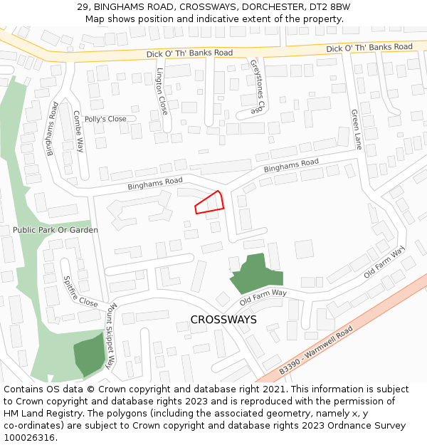 29, BINGHAMS ROAD, CROSSWAYS, DORCHESTER, DT2 8BW: Location map and indicative extent of plot