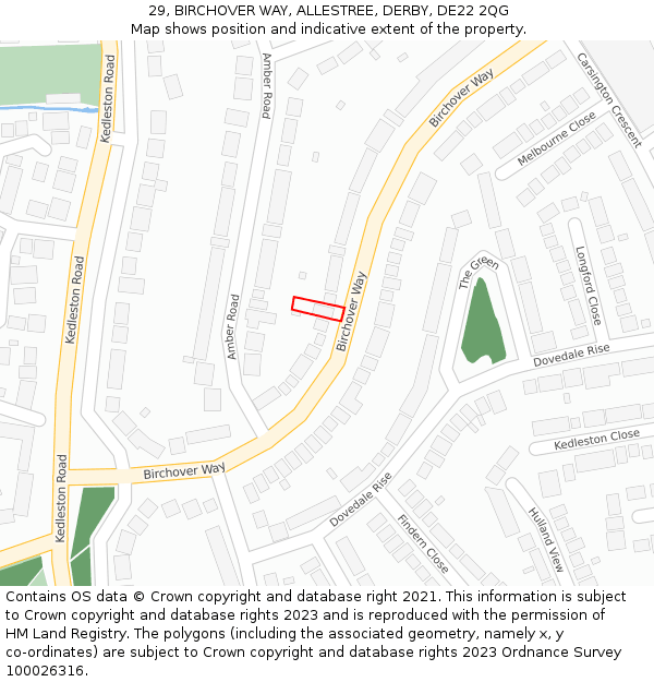 29, BIRCHOVER WAY, ALLESTREE, DERBY, DE22 2QG: Location map and indicative extent of plot