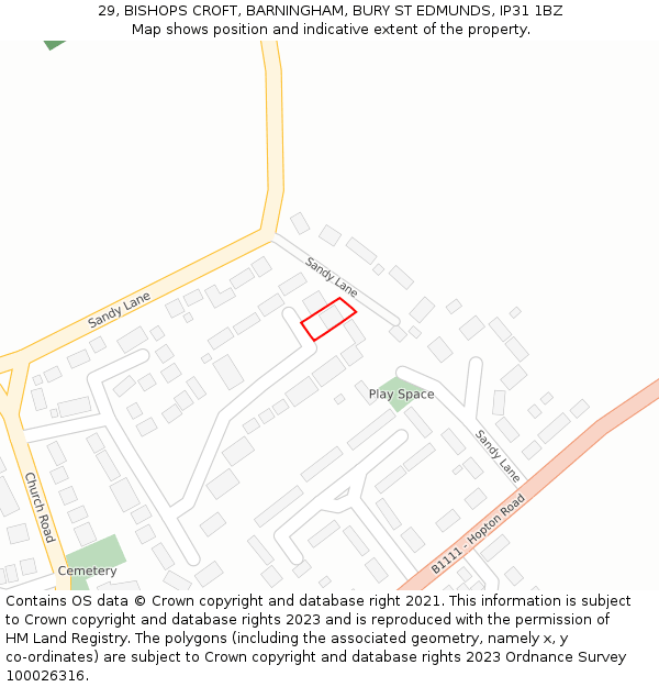 29, BISHOPS CROFT, BARNINGHAM, BURY ST EDMUNDS, IP31 1BZ: Location map and indicative extent of plot