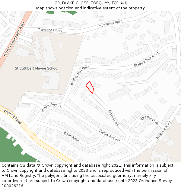 29, BLAKE CLOSE, TORQUAY, TQ1 4UJ: Location map and indicative extent of plot