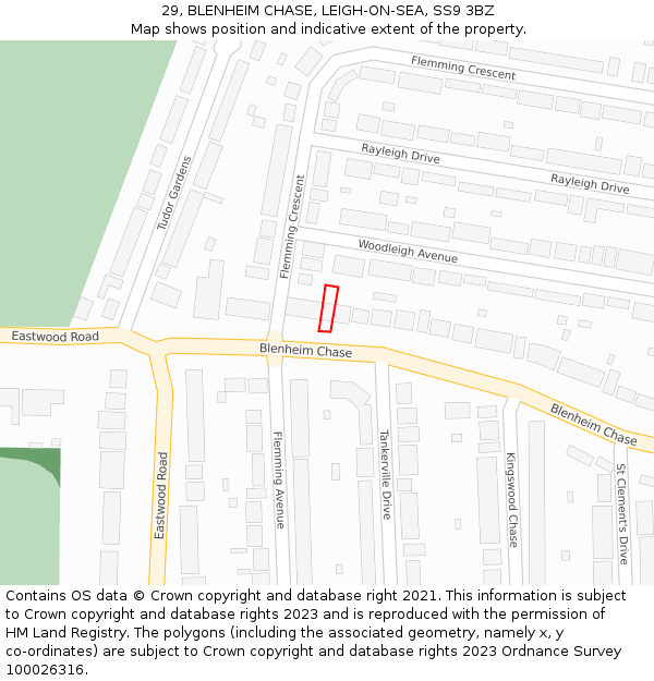 29, BLENHEIM CHASE, LEIGH-ON-SEA, SS9 3BZ: Location map and indicative extent of plot