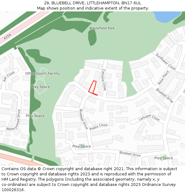 29, BLUEBELL DRIVE, LITTLEHAMPTON, BN17 6UL: Location map and indicative extent of plot