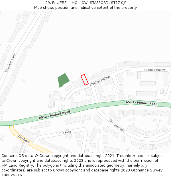 29, BLUEBELL HOLLOW, STAFFORD, ST17 0JP: Location map and indicative extent of plot