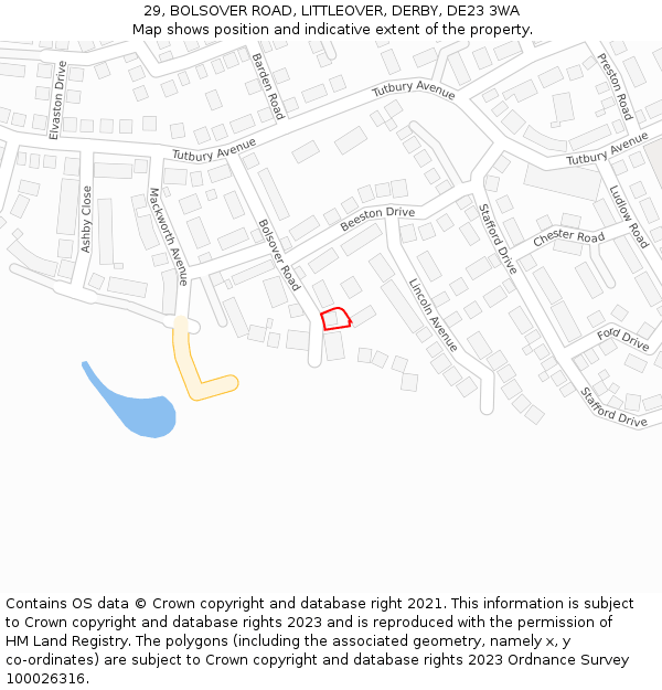 29, BOLSOVER ROAD, LITTLEOVER, DERBY, DE23 3WA: Location map and indicative extent of plot