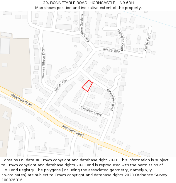 29, BONNETABLE ROAD, HORNCASTLE, LN9 6RH: Location map and indicative extent of plot