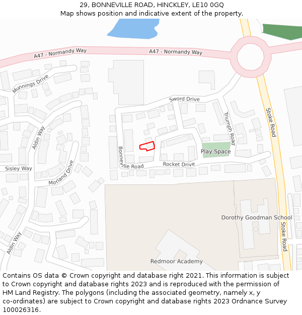 29, BONNEVILLE ROAD, HINCKLEY, LE10 0GQ: Location map and indicative extent of plot