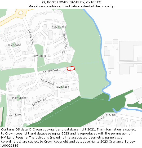 29, BOOTH ROAD, BANBURY, OX16 1EG: Location map and indicative extent of plot