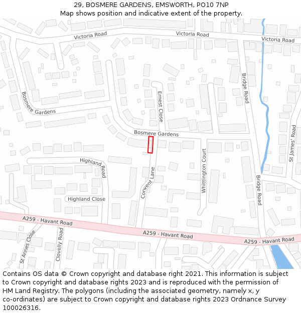 29, BOSMERE GARDENS, EMSWORTH, PO10 7NP: Location map and indicative extent of plot