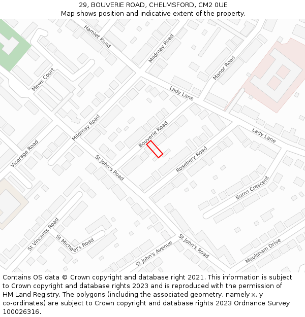 29, BOUVERIE ROAD, CHELMSFORD, CM2 0UE: Location map and indicative extent of plot