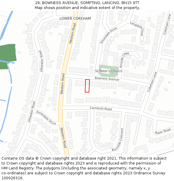 29, BOWNESS AVENUE, SOMPTING, LANCING, BN15 9TT: Location map and indicative extent of plot