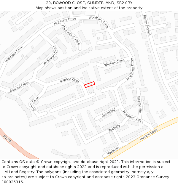 29, BOWOOD CLOSE, SUNDERLAND, SR2 0BY: Location map and indicative extent of plot