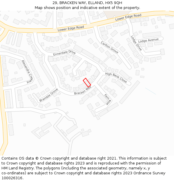 29, BRACKEN WAY, ELLAND, HX5 9QH: Location map and indicative extent of plot