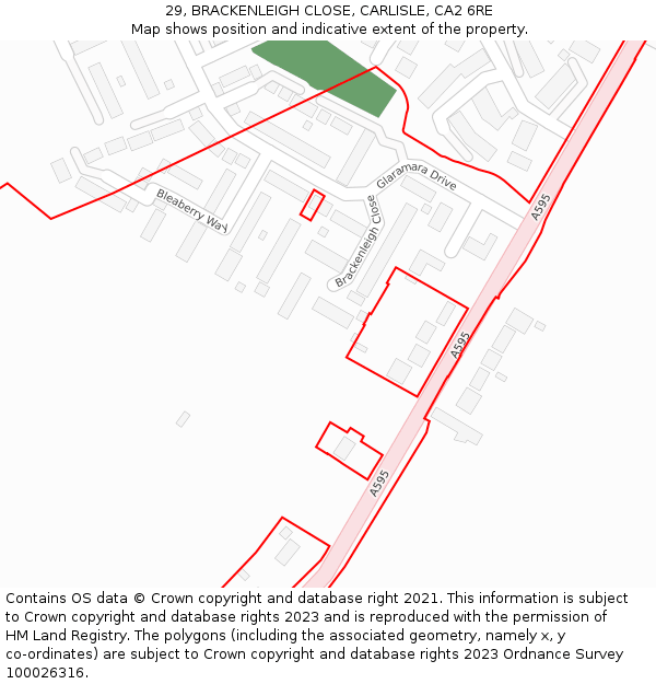 29, BRACKENLEIGH CLOSE, CARLISLE, CA2 6RE: Location map and indicative extent of plot