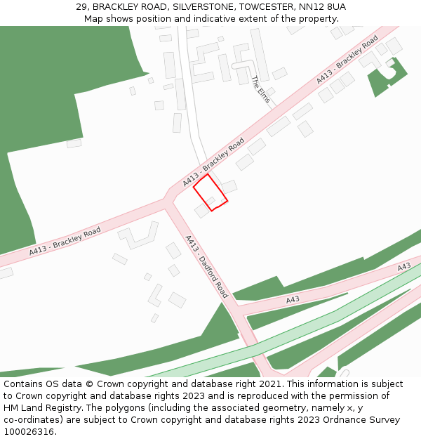 29, BRACKLEY ROAD, SILVERSTONE, TOWCESTER, NN12 8UA: Location map and indicative extent of plot