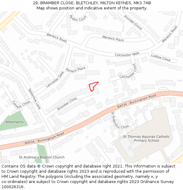 29, BRAMBER CLOSE, BLETCHLEY, MILTON KEYNES, MK3 7AB: Location map and indicative extent of plot