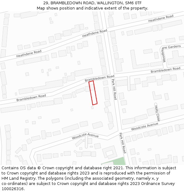 29, BRAMBLEDOWN ROAD, WALLINGTON, SM6 0TF: Location map and indicative extent of plot