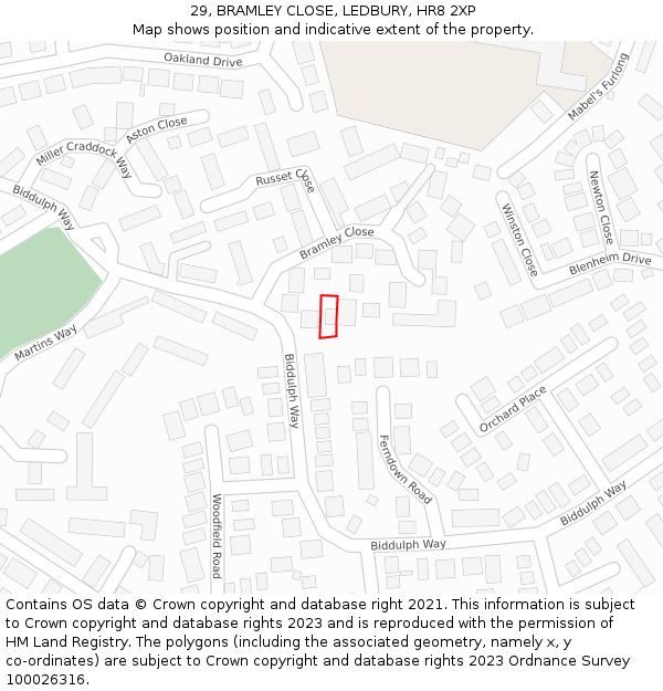 29, BRAMLEY CLOSE, LEDBURY, HR8 2XP: Location map and indicative extent of plot