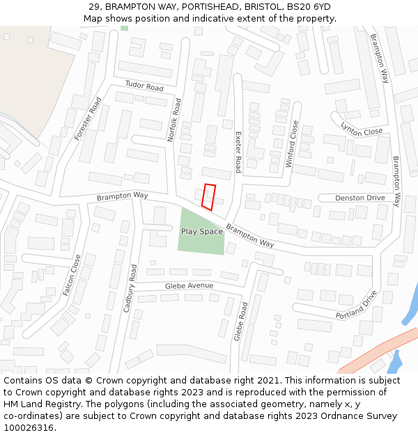 29, BRAMPTON WAY, PORTISHEAD, BRISTOL, BS20 6YD: Location map and indicative extent of plot