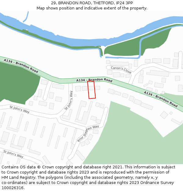 29, BRANDON ROAD, THETFORD, IP24 3PP: Location map and indicative extent of plot