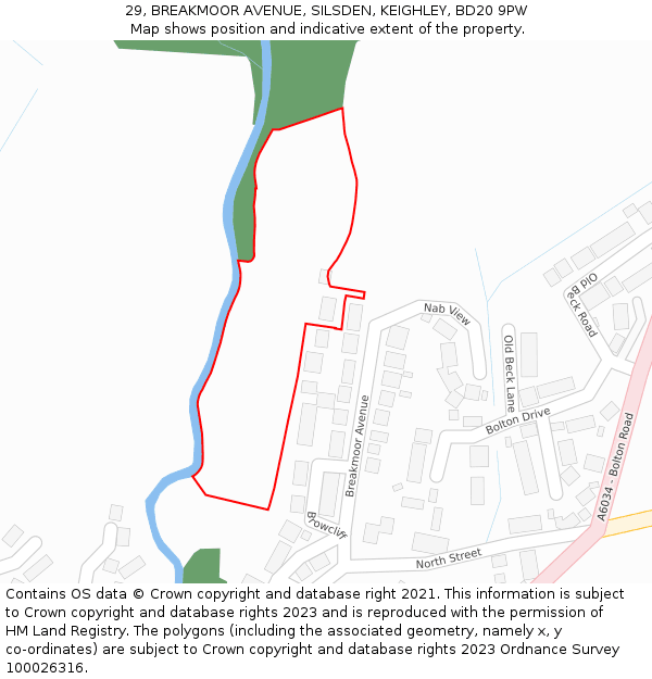 29, BREAKMOOR AVENUE, SILSDEN, KEIGHLEY, BD20 9PW: Location map and indicative extent of plot